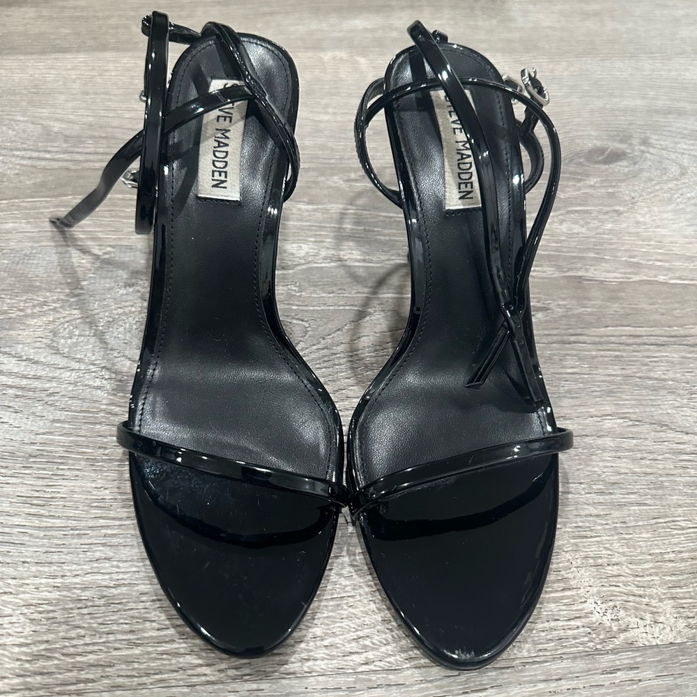Steve Madden Glossy Black Strappy Heels